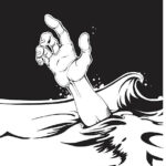 Drowning human. Hand reaching from water.