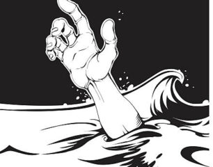 Drowning human. Hand reaching from water.