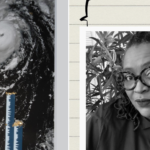 Deborah Jack (R)_ and an archival print of her work on fine art paper, paper, gold leaf, salt.